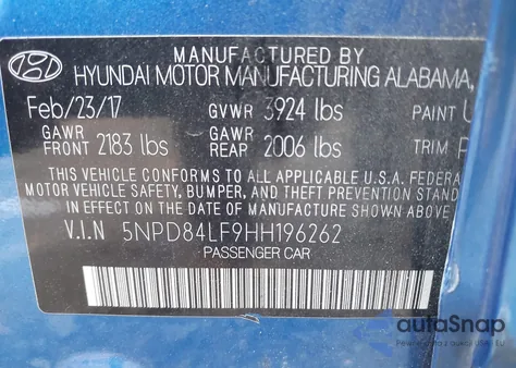 2017 Hyundai Elantra Se из США, поврежденный, VIN 5NPD84LF9HH196262